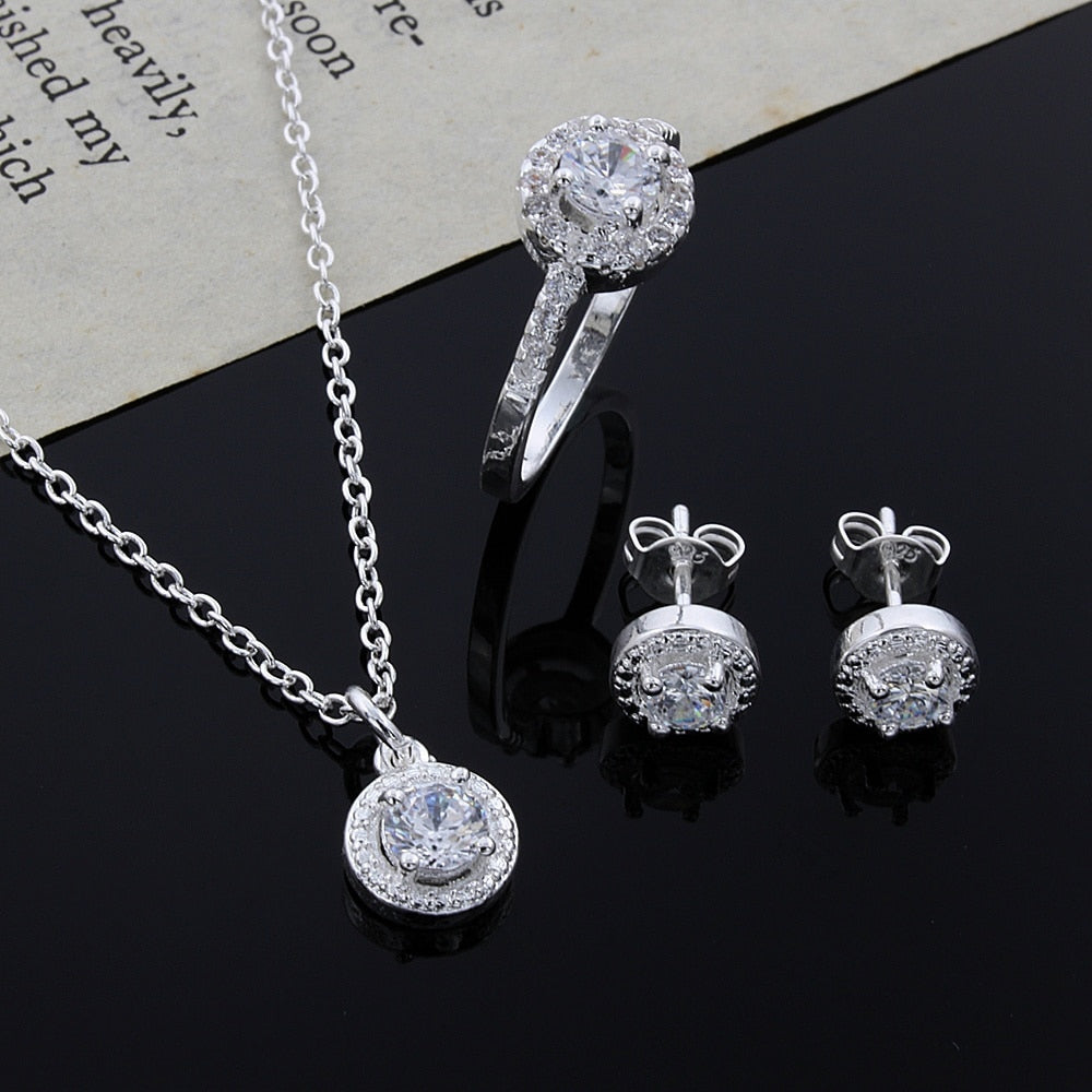 Christmas Gift Cute Solid Christmas gift noble fashion elegant women shiny  CZ necklace earring ring jewelry Set