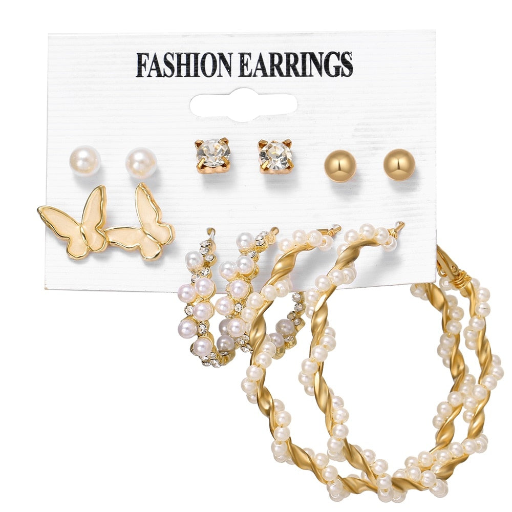 Aveuri Trendy Gold Silver Color Butterfly Hoop Earrings Set For Women Snake bead Resin Hoop Earrings Brincos Party Jewelry