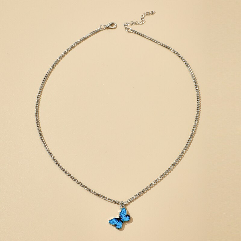 Tocona Charm Blue Butterfly Pendant Necklace for Women Silver Color Chian Choker Necklace Party Jewelry Drop Shipping 14955