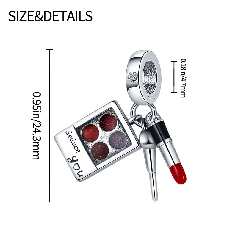 plata charms of ley Silver Color Makeup Set Lipstick Charms Fit Original Pandach Bracelet Necklace Women Fashion Fine jewelry