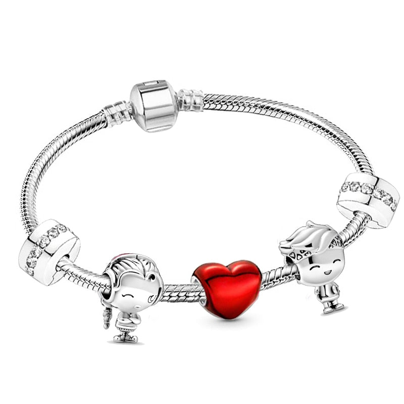 Christmas Gift Trendy Romantic 2023 Silver Color Charm Bracelet With Happy Family Strand Brand Bracelet For Women DIY Jewelry Making