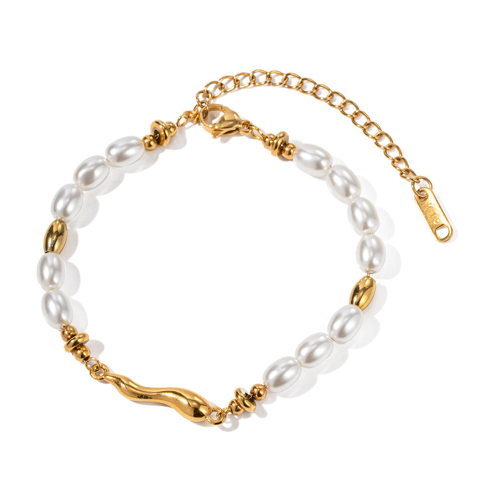 Aveuri - Steel Inlaid Pearl Shaped Water Drop Bracelets