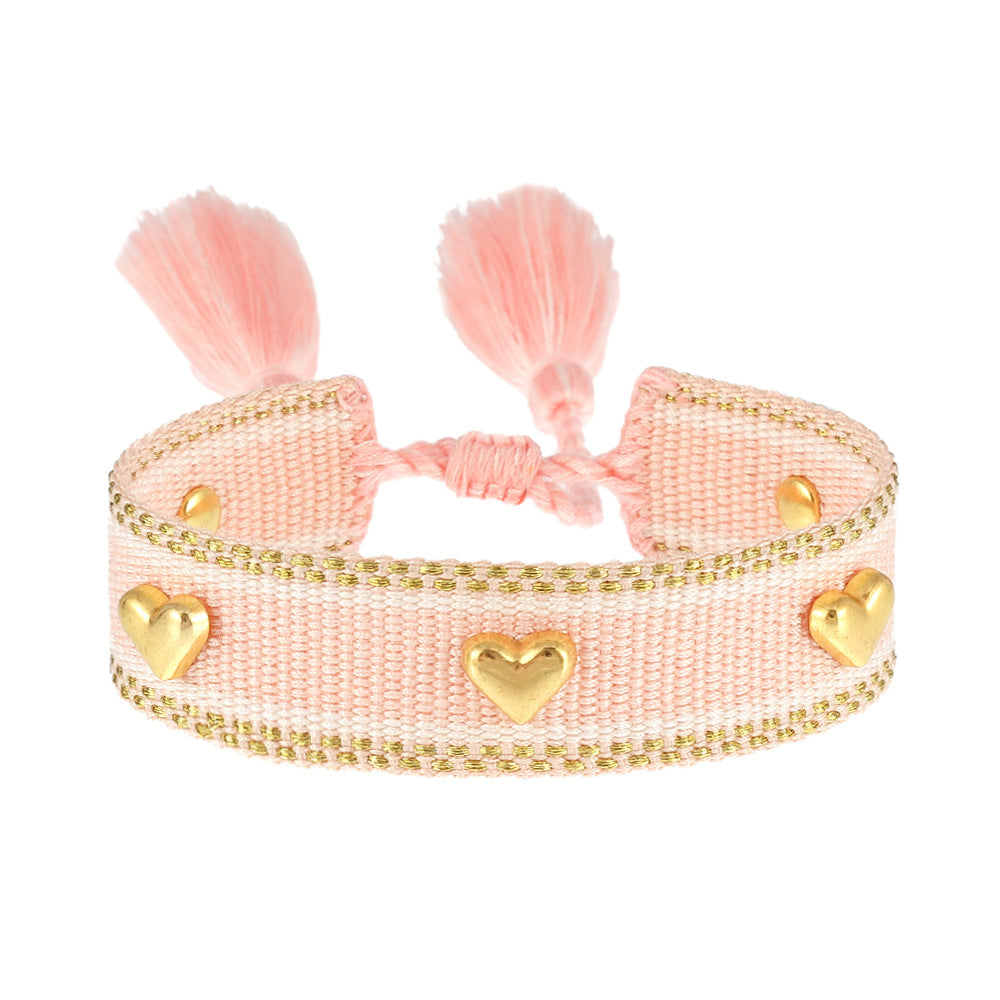 Aveuri - Couple Golden Heart-shaped Carrying Strap Hand-woven Tassel Bracelets