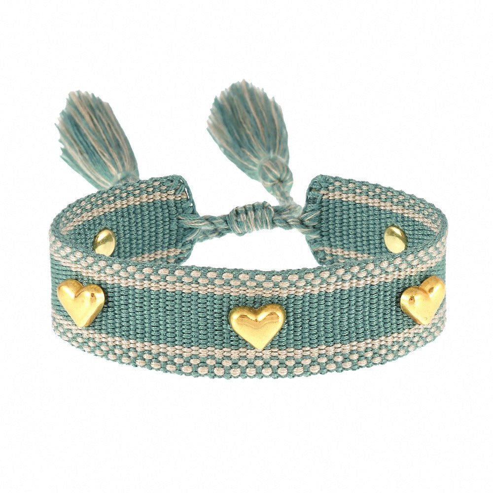 Aveuri - Couple Golden Heart-shaped Carrying Strap Hand-woven Tassel Bracelets