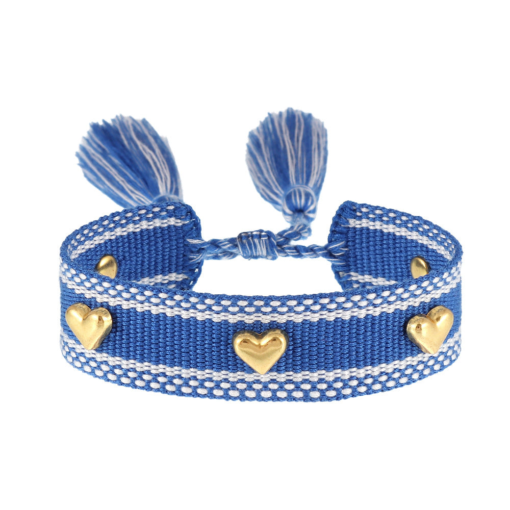 Aveuri - Couple Golden Heart-shaped Carrying Strap Hand-woven Tassel Bracelets