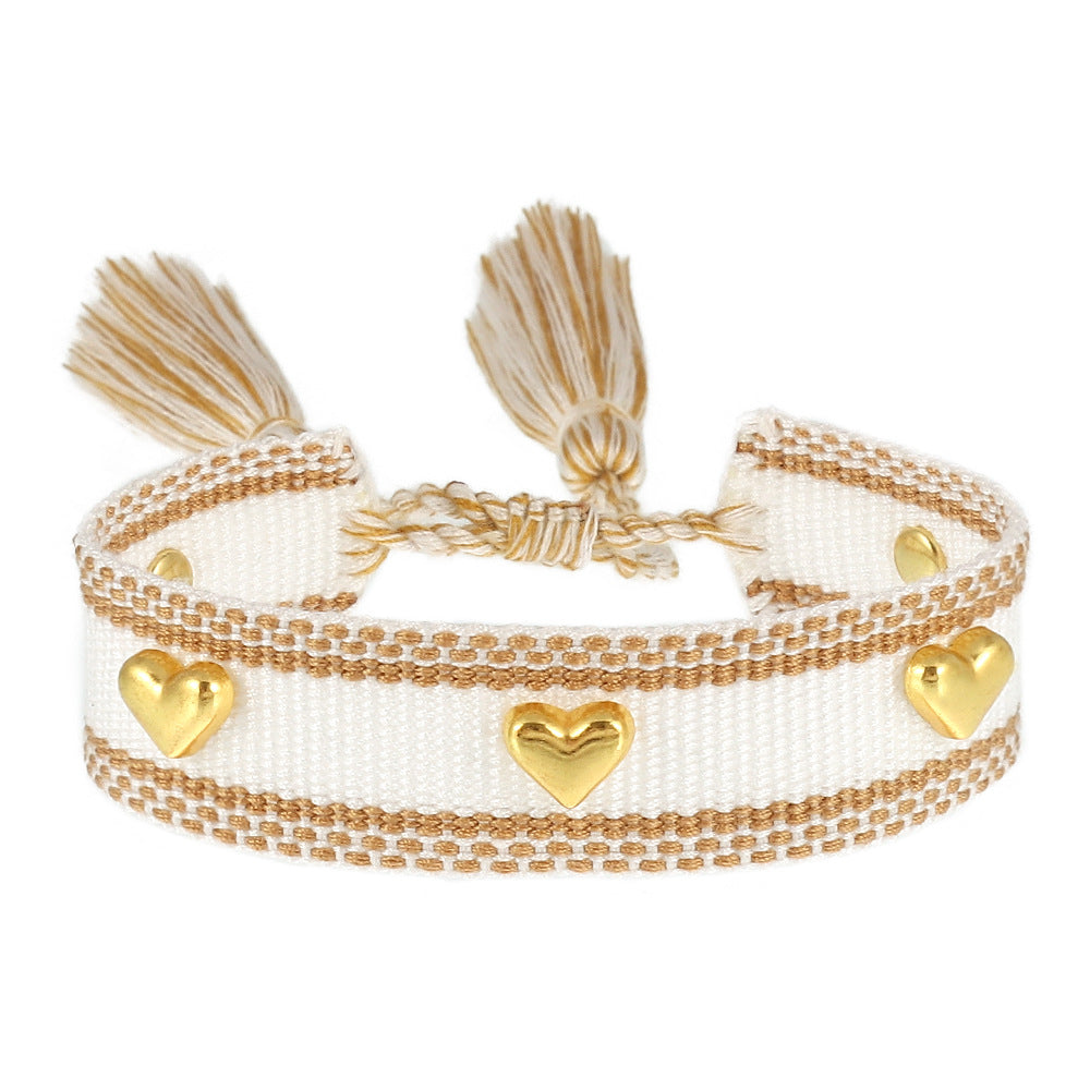 Aveuri - Couple Golden Heart-shaped Carrying Strap Hand-woven Tassel Bracelets