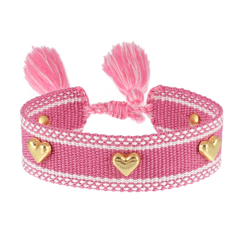 Aveuri - Couple Golden Heart-shaped Carrying Strap Hand-woven Tassel Bracelets