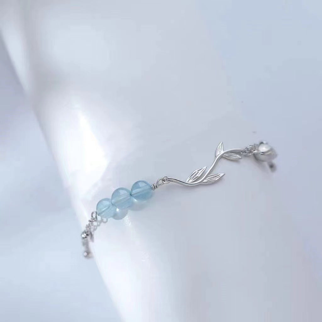 Aveuri - Couple Pair Of Blue Beaded Flower Minority Simple Lovesickness Bracelets