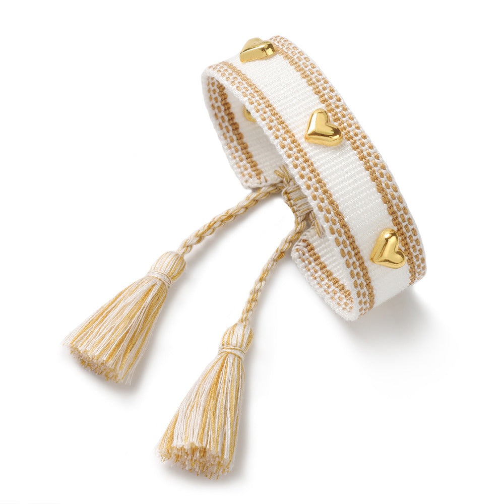 Aveuri - Couple Golden Heart-shaped Carrying Strap Hand-woven Tassel Bracelets