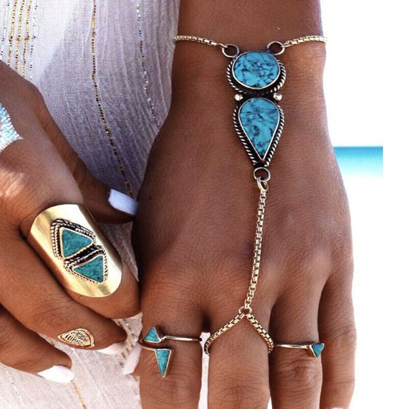 Aveuri - Metal Ethnic Turquoise Bohemian Round Water Bracelets