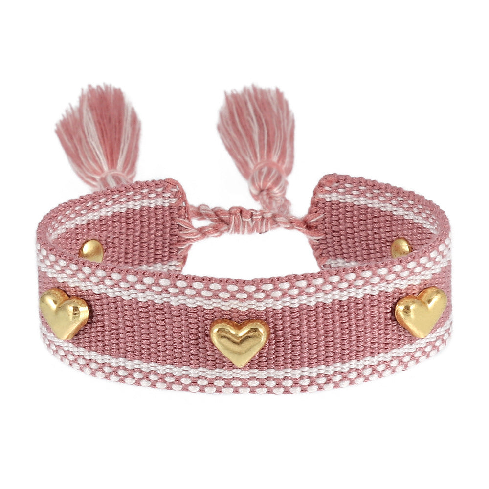 Aveuri - Couple Golden Heart-shaped Carrying Strap Hand-woven Tassel Bracelets