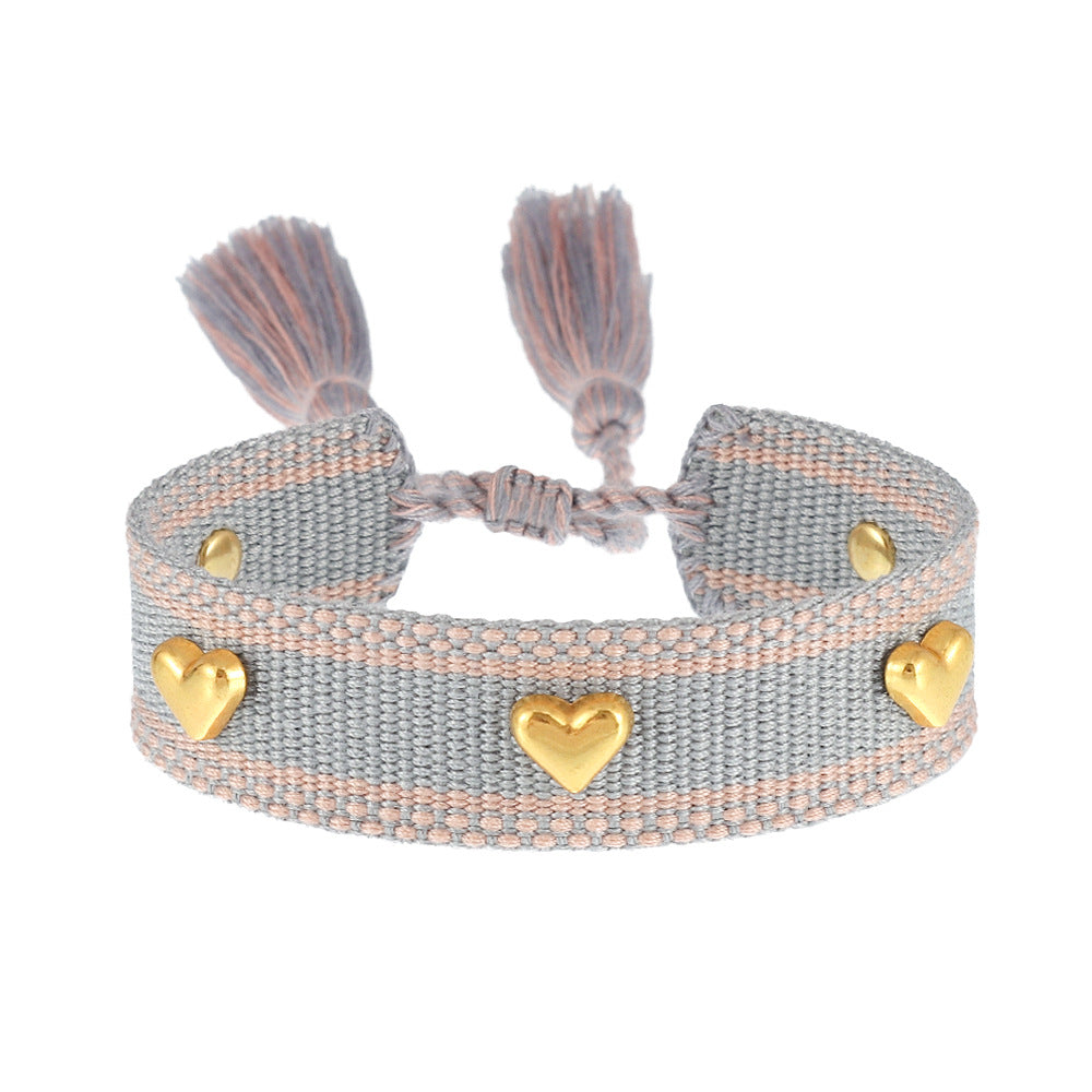 Aveuri - Couple Golden Heart-shaped Carrying Strap Hand-woven Tassel Bracelets