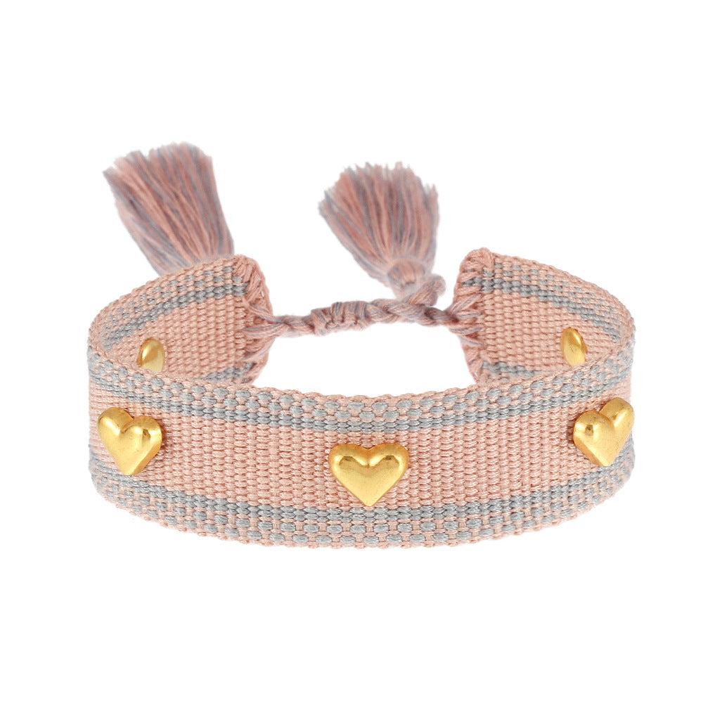 Aveuri - Couple Golden Heart-shaped Carrying Strap Hand-woven Tassel Bracelets