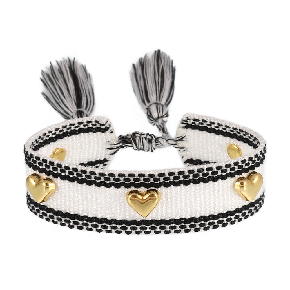 Aveuri - Couple Golden Heart-shaped Carrying Strap Hand-woven Tassel Bracelets