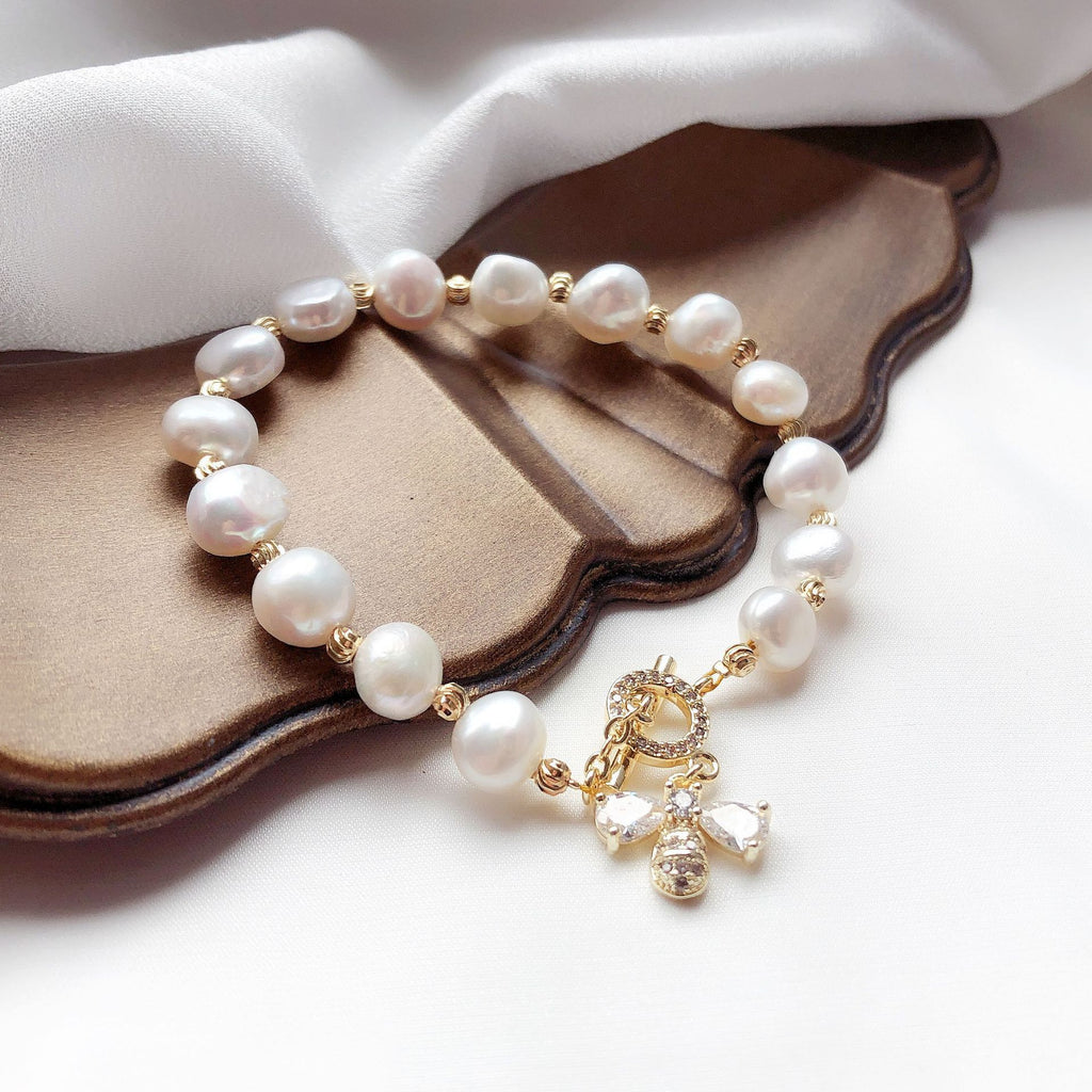 Baroque little bee pearl bracelet fresh water pearl Korean version of the bracelet simple cold air pain