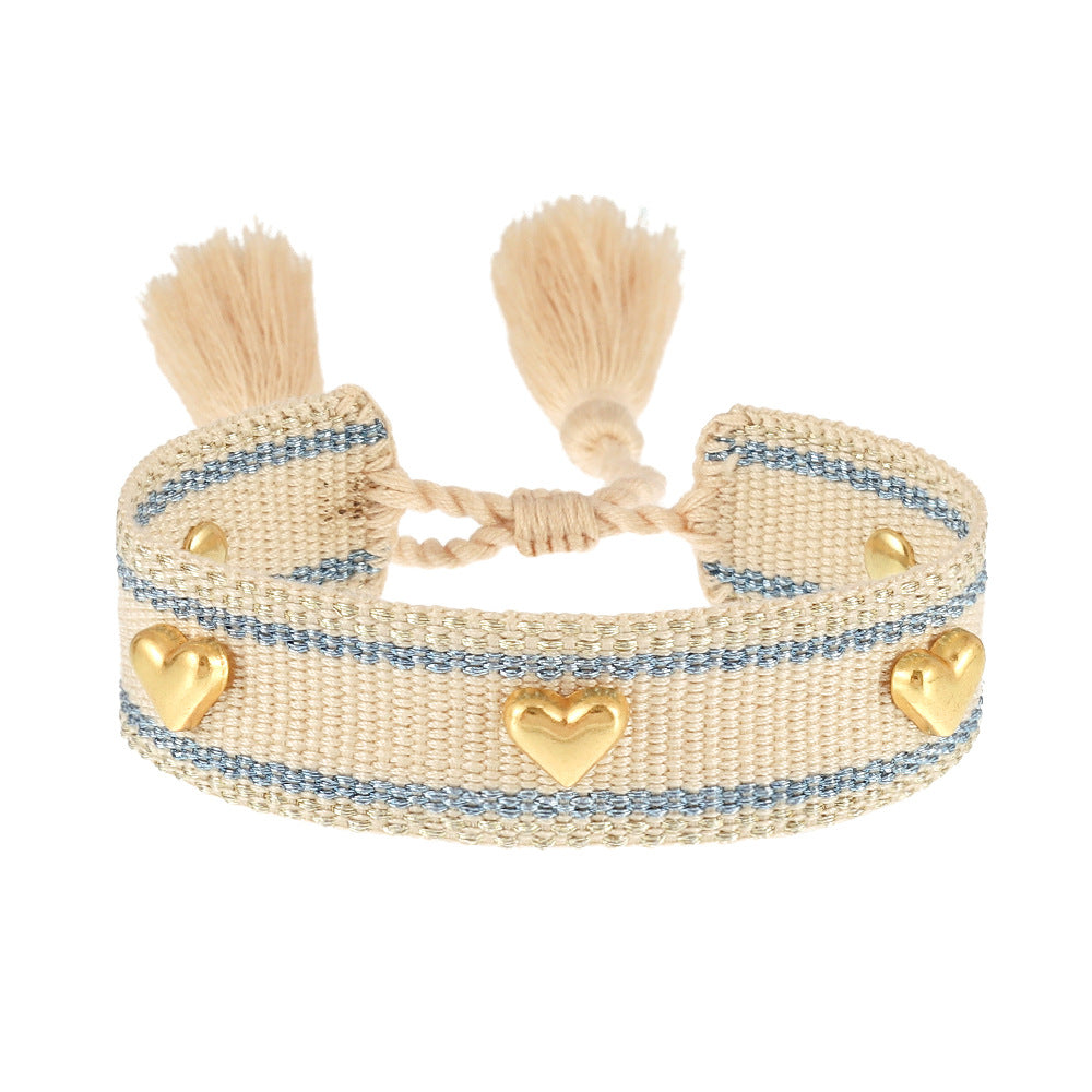 Aveuri - Couple Golden Heart-shaped Carrying Strap Hand-woven Tassel Bracelets