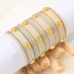 Aveuri - Couple Golden Heart-shaped Carrying Strap Hand-woven Tassel Bracelets