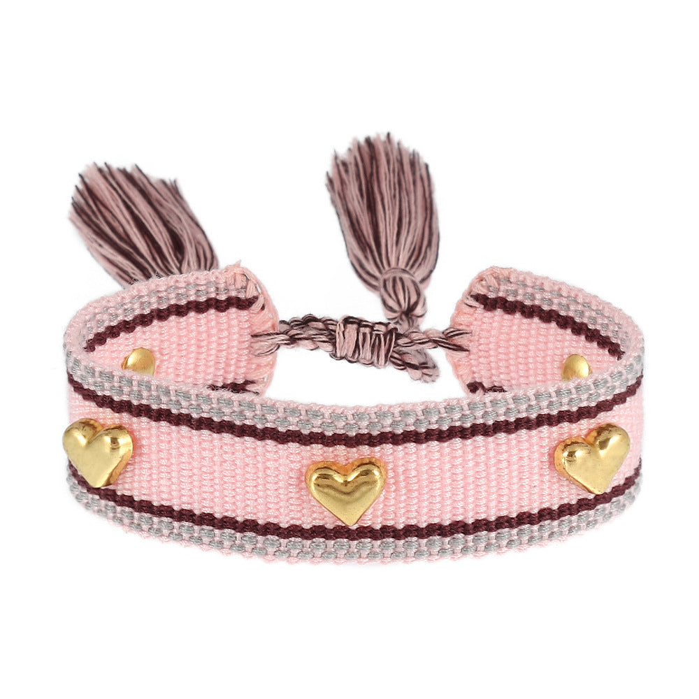 Aveuri - Couple Golden Heart-shaped Carrying Strap Hand-woven Tassel Bracelets