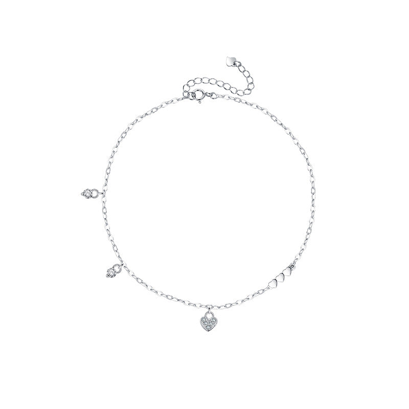 Aveuri - Sterling Sier Glossy Heart Rhinestone Female Minimalist Bracelets