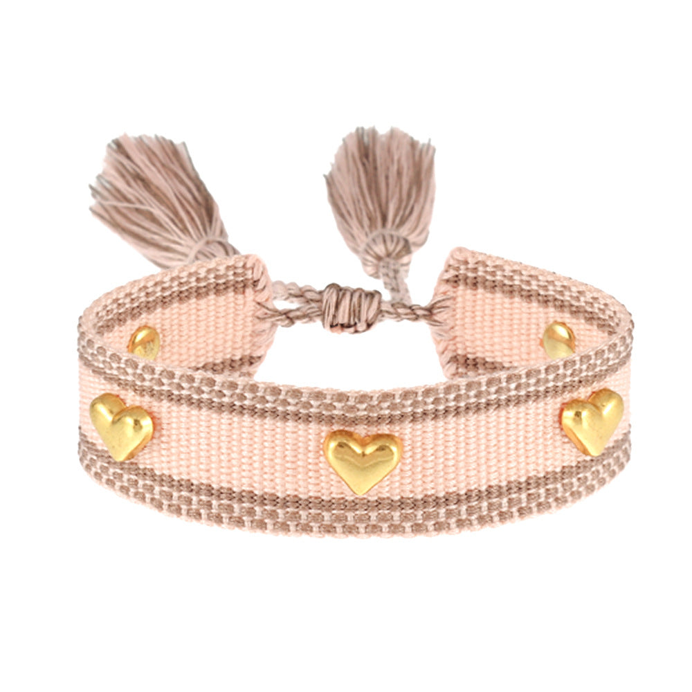 Aveuri - Couple Golden Heart-shaped Carrying Strap Hand-woven Tassel Bracelets