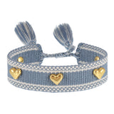 Aveuri - Couple Golden Heart-shaped Carrying Strap Hand-woven Tassel Bracelets