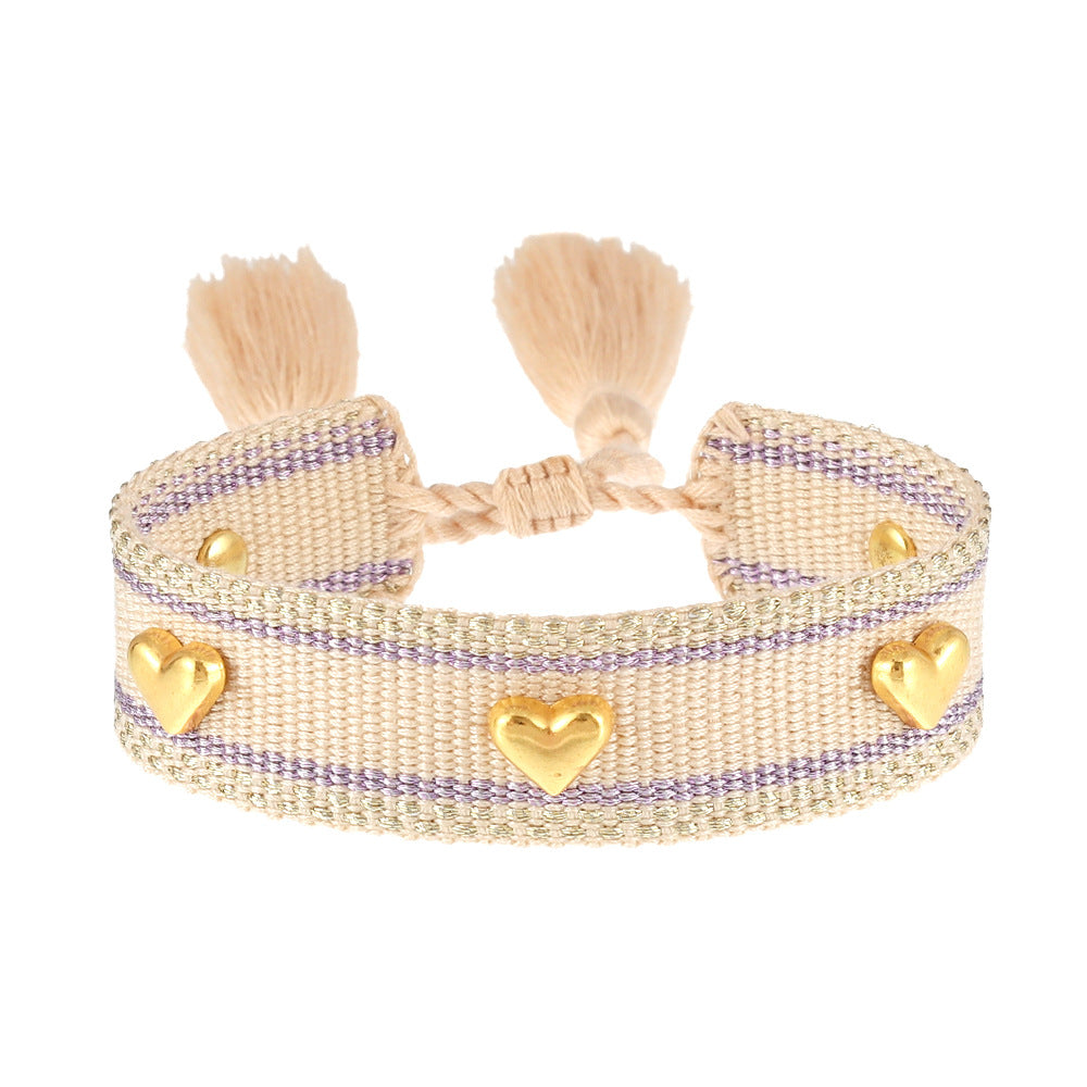 Aveuri - Couple Golden Heart-shaped Carrying Strap Hand-woven Tassel Bracelets