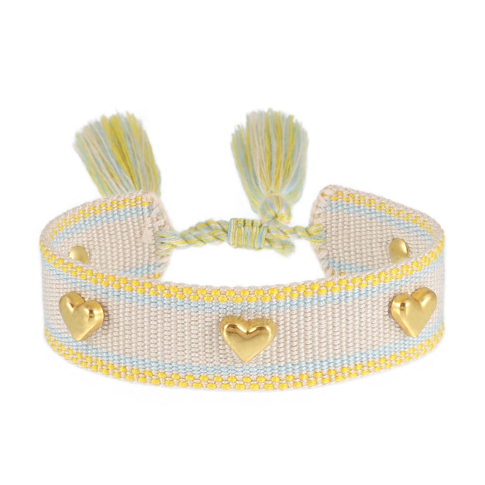 Aveuri - Couple Golden Heart-shaped Carrying Strap Hand-woven Tassel Bracelets