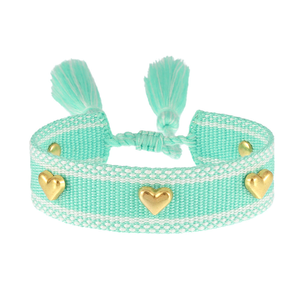 Aveuri - Couple Golden Heart-shaped Carrying Strap Hand-woven Tassel Bracelets