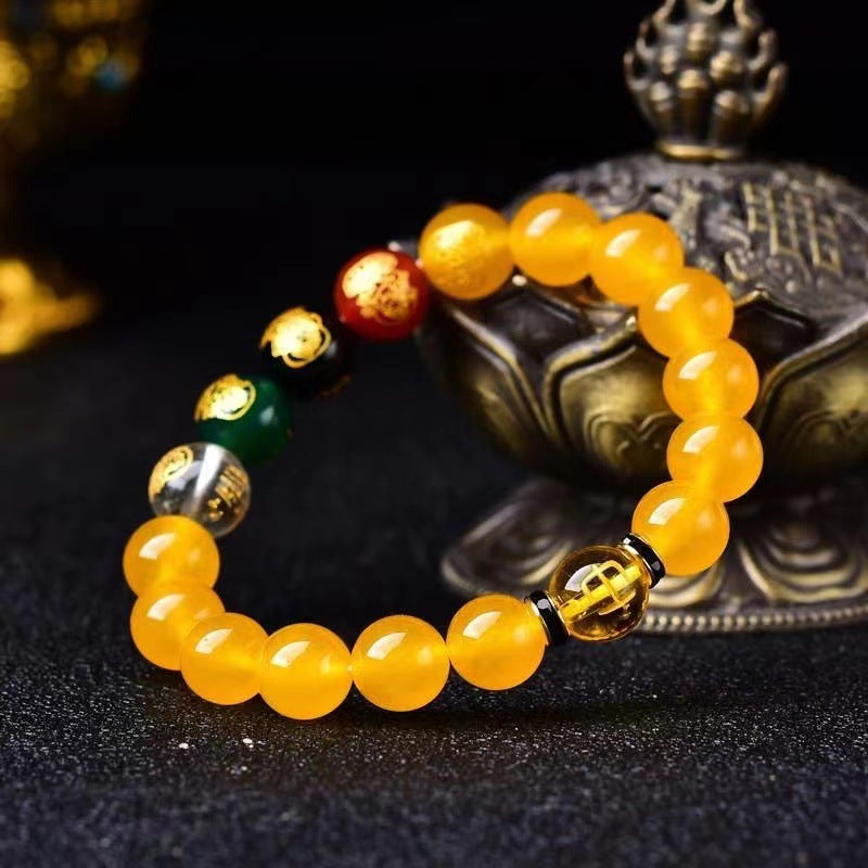 Aveuri - Women's & Men's Agate Five Gods Of Wealth Elements Golden Wood Bracelets