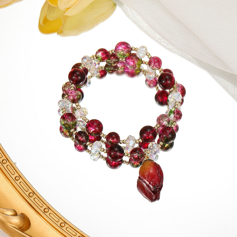 Aveuri - Ornamental Stone Rose Crystal Flower Pendant Bracelets