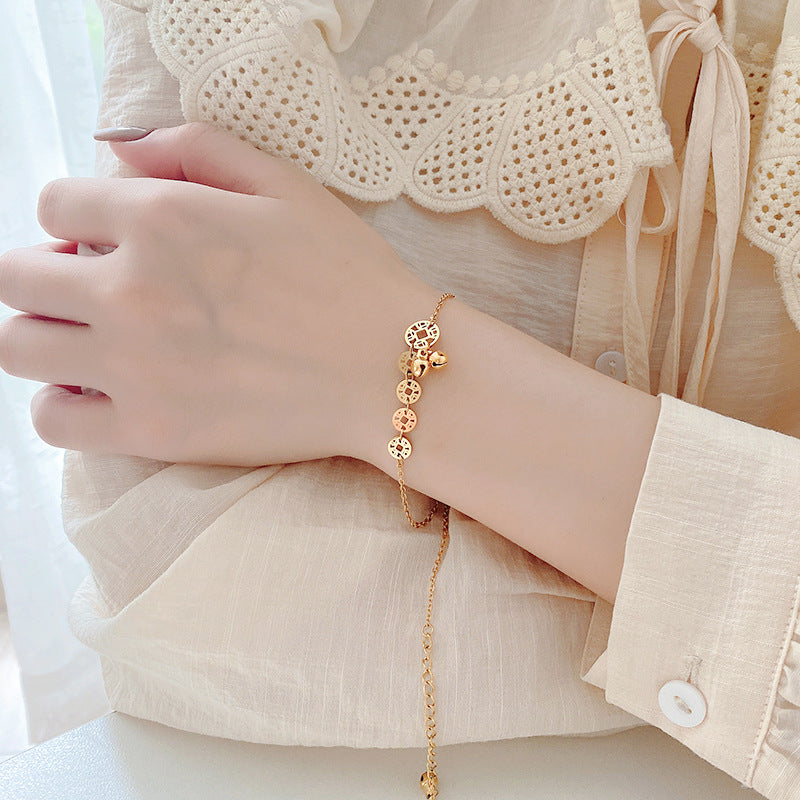 Summer girl minimalist adjustable gold bracelet INS small design titanium steel metal chain Korean handware