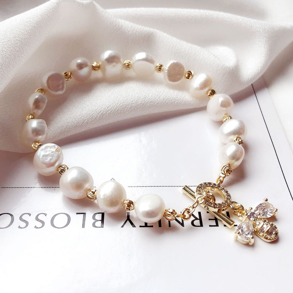 Baroque little bee pearl bracelet fresh water pearl Korean version of the bracelet simple cold air pain