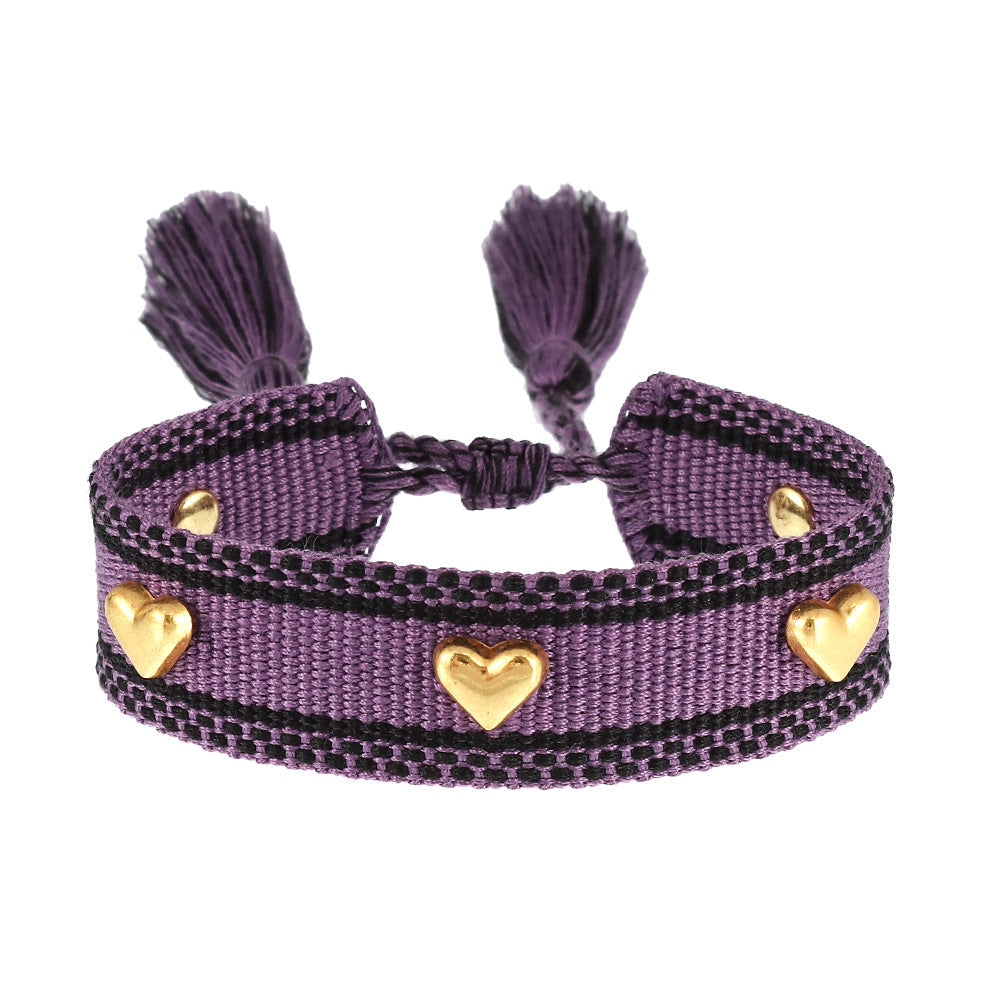 Aveuri - Couple Golden Heart-shaped Carrying Strap Hand-woven Tassel Bracelets