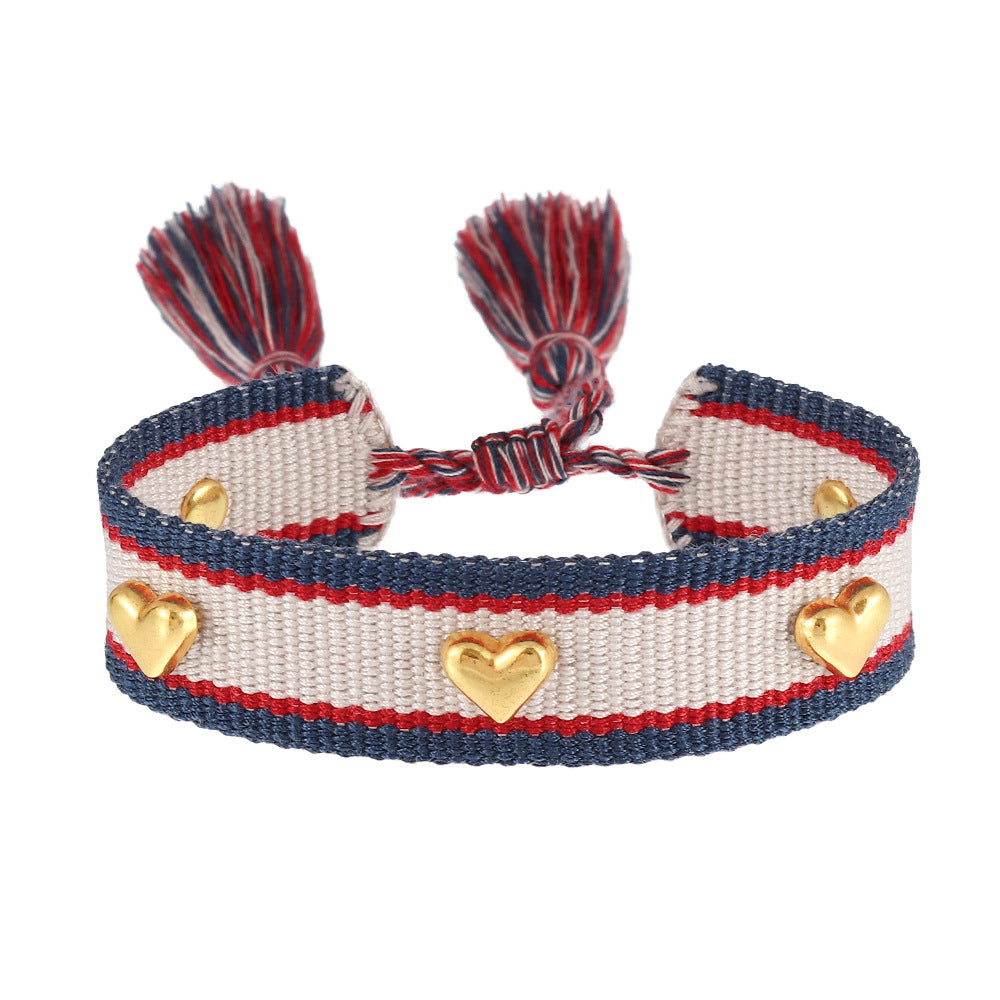 Aveuri - Couple Golden Heart-shaped Carrying Strap Hand-woven Tassel Bracelets