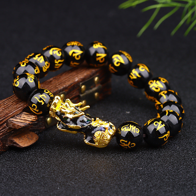 Imitation natural obsidian agate bracelet sand gold couple cockroach hand string foreign trade explosion models small gifts wholesale