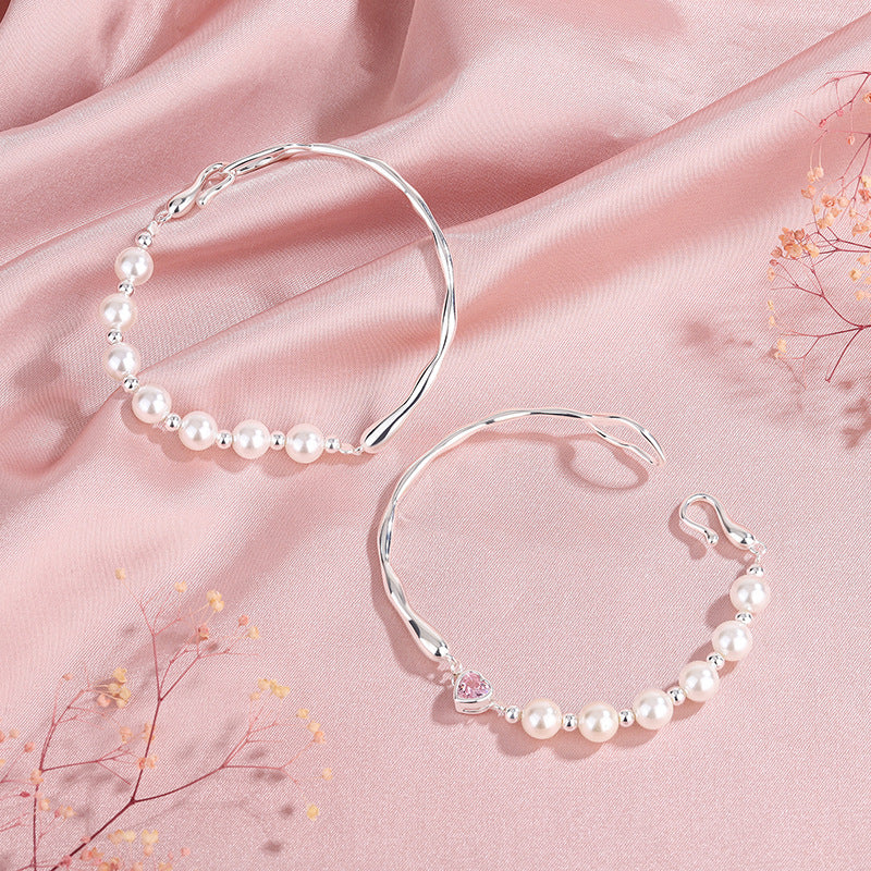 Aveuri - Sterling Sier Branch Half Small Pearl Bracelets