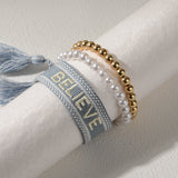 Aveuri - Women's Korean Letter Printed Pearl Graceful Pull-out Bracelets