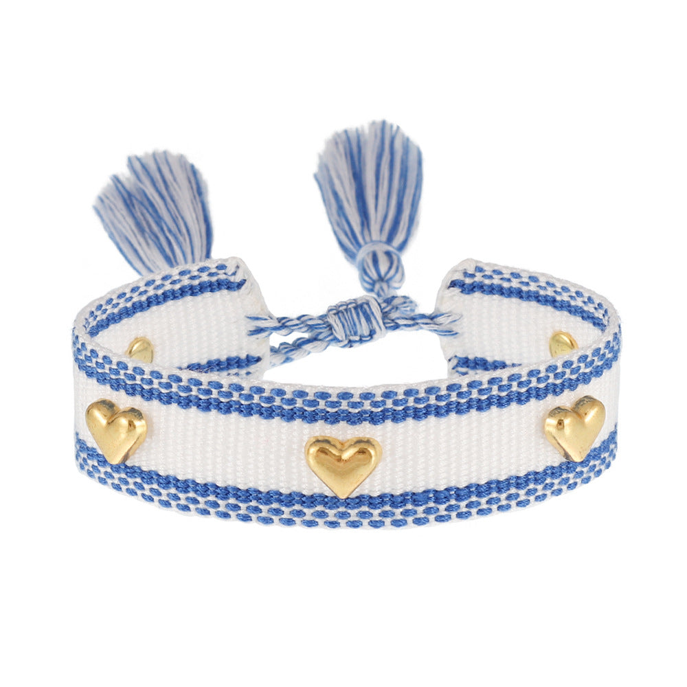 Aveuri - Couple Golden Heart-shaped Carrying Strap Hand-woven Tassel Bracelets