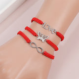 Aveuri - Simple Heart Butterfly Red Rope Stainless Steel Bracelets
