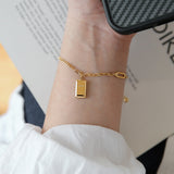 Aveuri - Gold Brick Titanium Steel Female Asymmetric Design Plated Bracelets