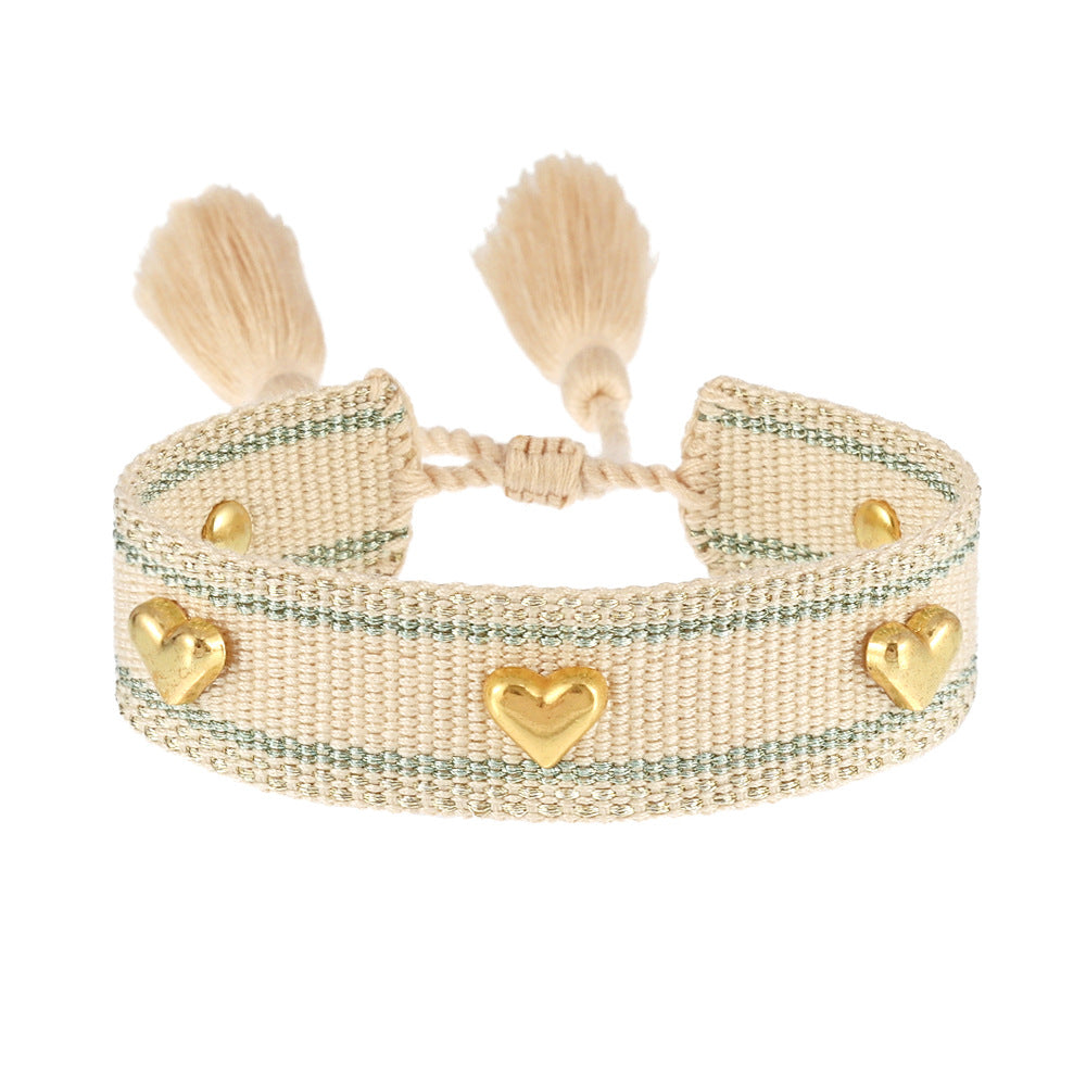 Aveuri - Couple Golden Heart-shaped Carrying Strap Hand-woven Tassel Bracelets