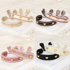 Aveuri - Couple Golden Heart-shaped Carrying Strap Hand-woven Tassel Bracelets