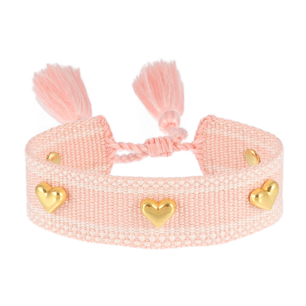 Aveuri - Couple Golden Heart-shaped Carrying Strap Hand-woven Tassel Bracelets