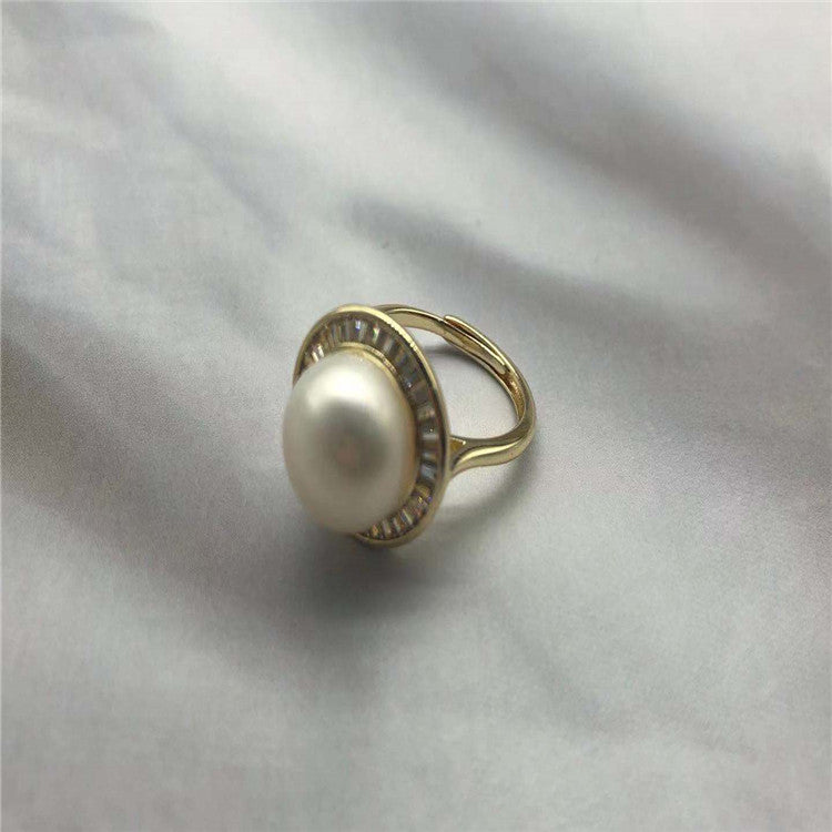 New fashion natural freshwater pearl ring zircon micro-inlaid ring day gift live source wholesale