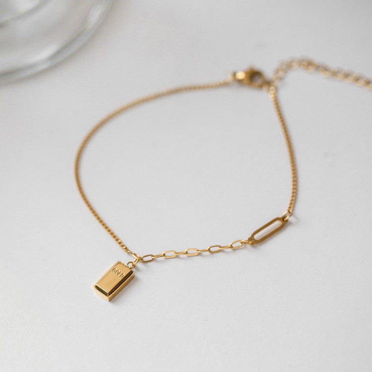 Aveuri - Gold Brick Titanium Steel Female Asymmetric Design Plated Bracelets
