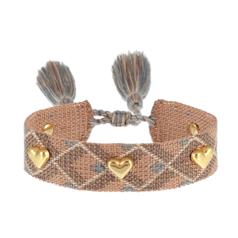 Aveuri - Couple Golden Heart-shaped Carrying Strap Hand-woven Tassel Bracelets