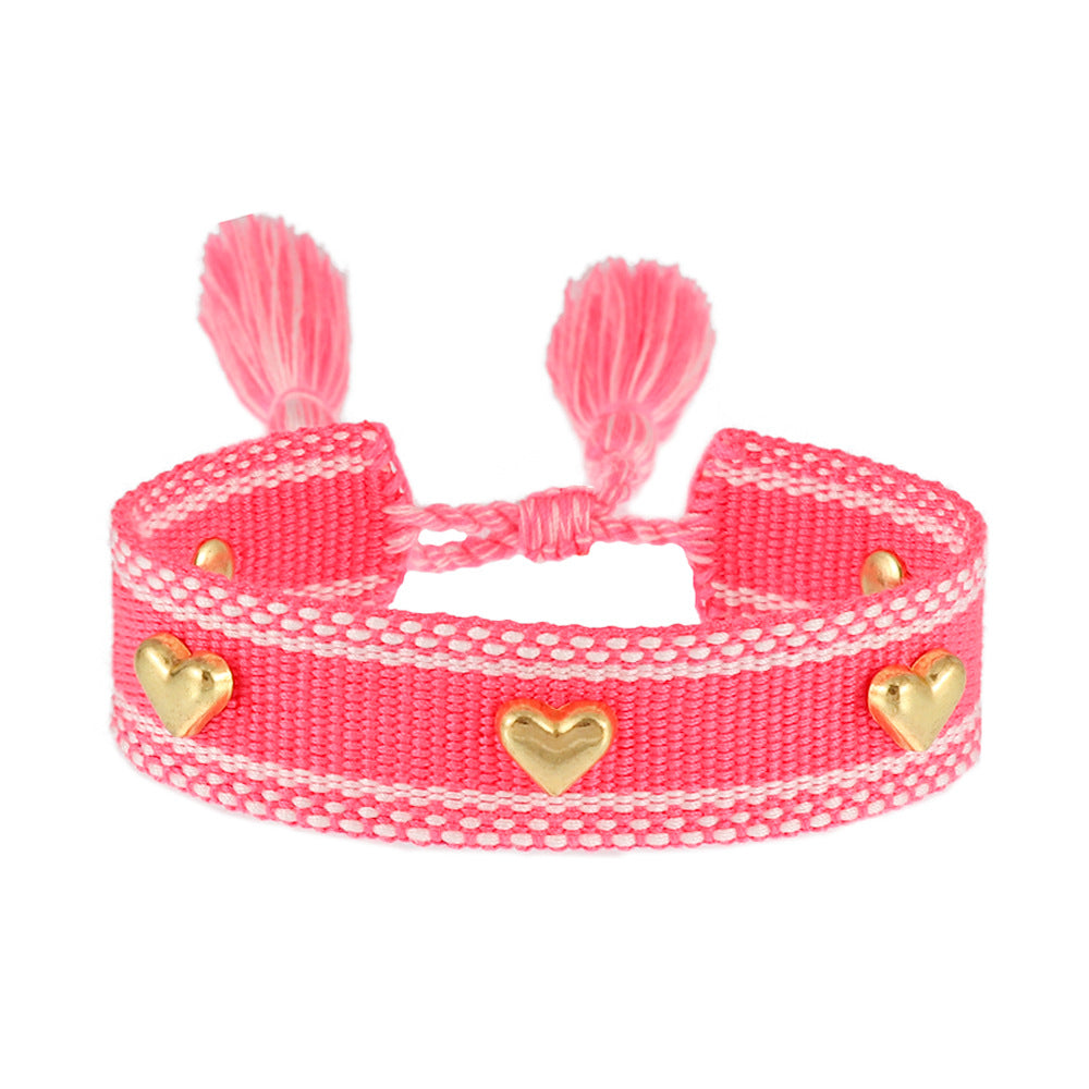 Aveuri - Couple Golden Heart-shaped Carrying Strap Hand-woven Tassel Bracelets