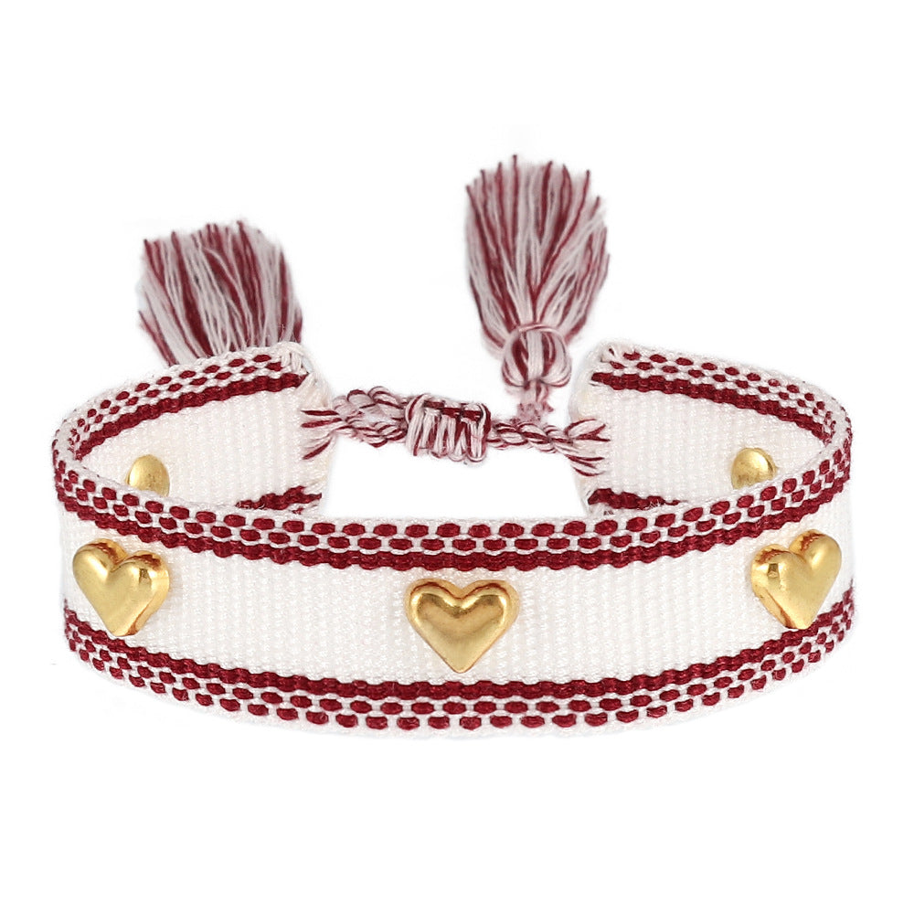 Aveuri - Couple Golden Heart-shaped Carrying Strap Hand-woven Tassel Bracelets