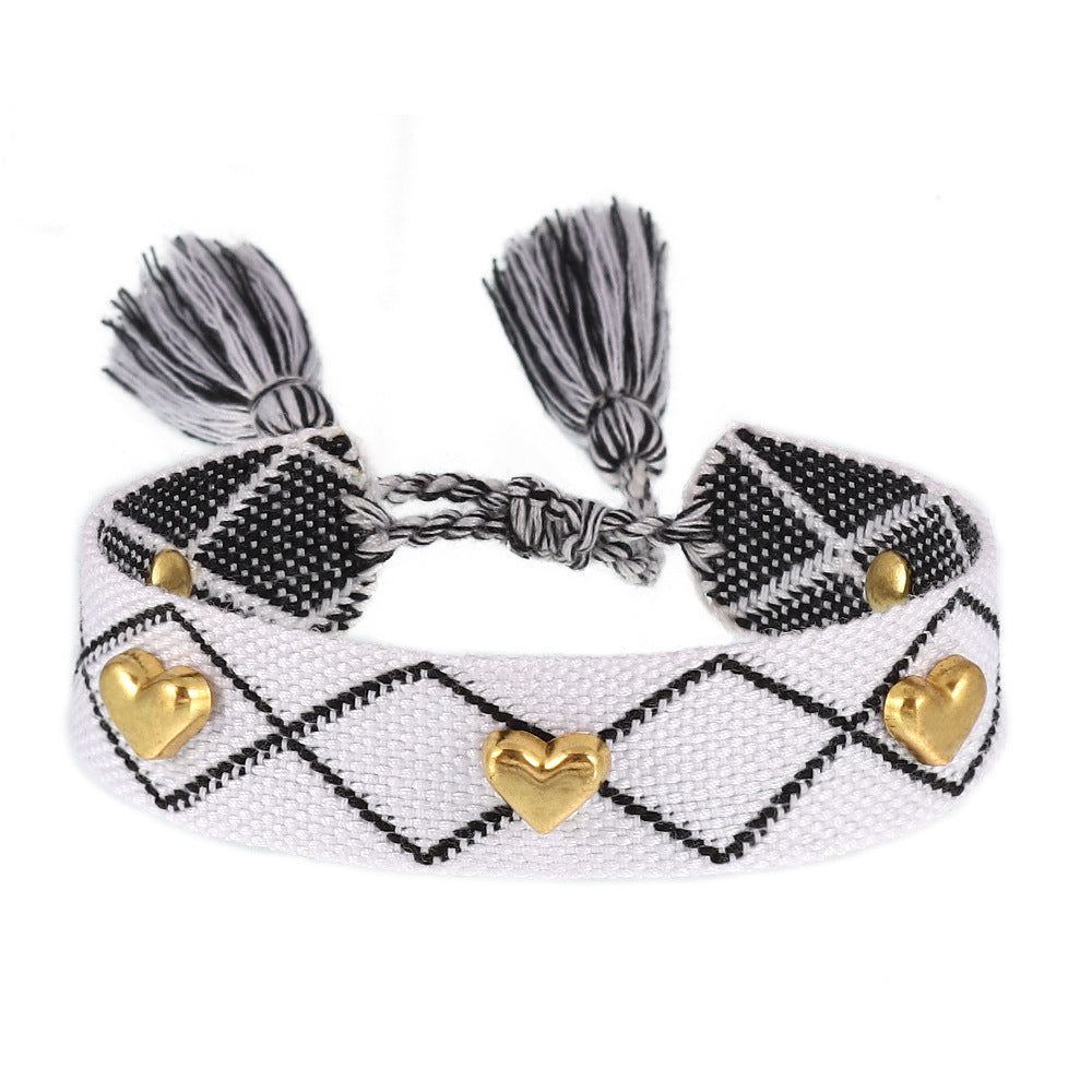 Aveuri - Couple Golden Heart-shaped Carrying Strap Hand-woven Tassel Bracelets