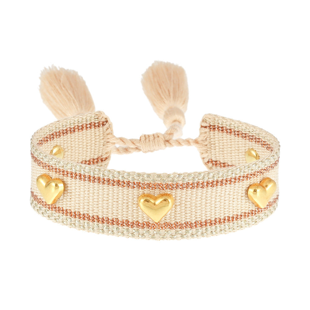 Aveuri - Couple Golden Heart-shaped Carrying Strap Hand-woven Tassel Bracelets